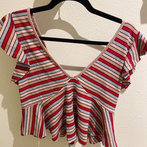 Wild Fable Retro Striped Butterfly Sleeve Top Size Small